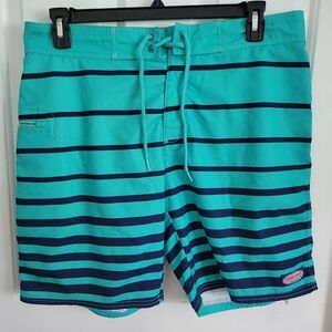 Vineyard Vines Men's Teal Blue Striped  Board Swim Trunk Shorts Size 34